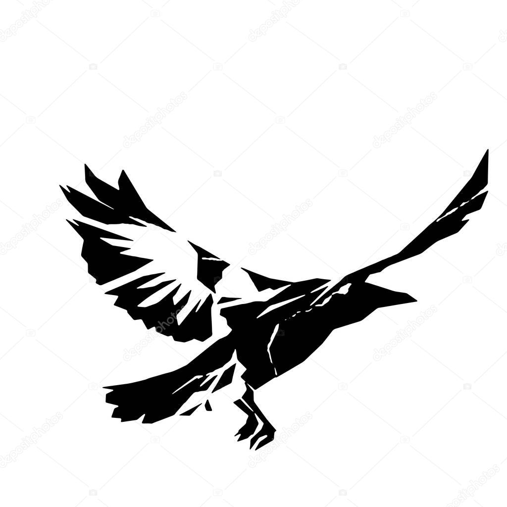 A sketch of a crows tattoo. Beautiful gothic bird - contour vector on isolated white background