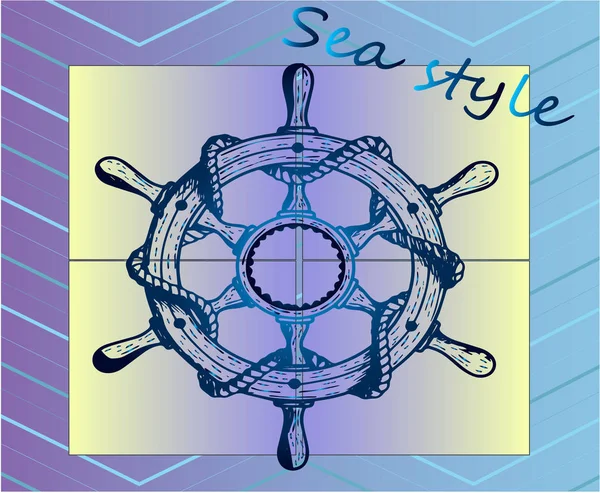 Croquis roue bleue du navire - style de la mer — Image vectorielle