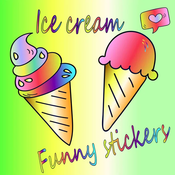 Bright stickers two ice cream — Stock Vector