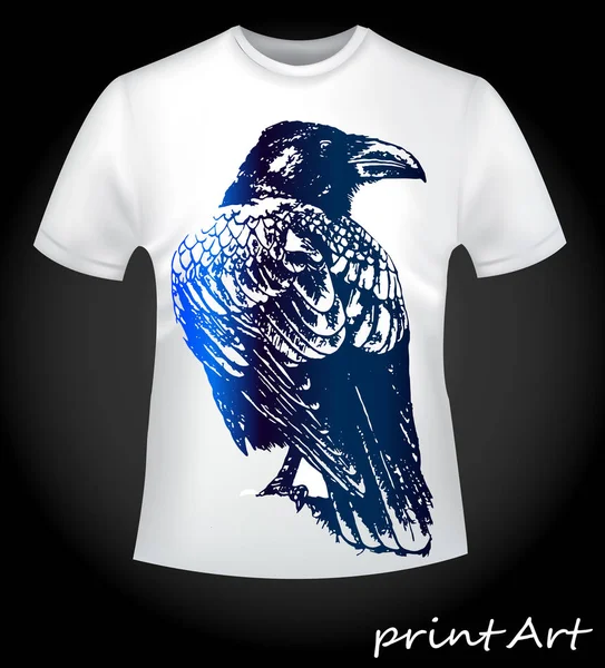 Bir kuzgun bir T-shirt üzerinde kuş