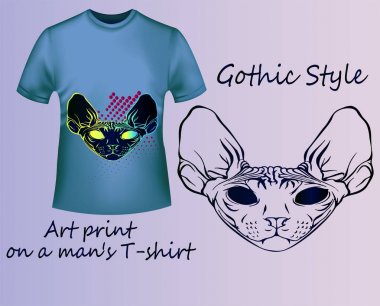 Sphynx kedi mavi T-shirt üzerinde parlak burun