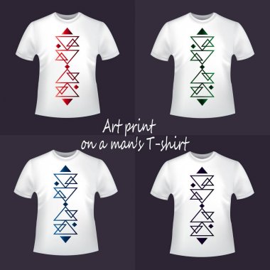 Soyutlama baskı ile dört beyaz T-shirt...