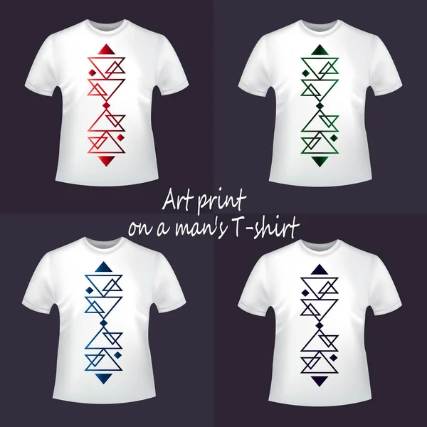 Soyutlama baskı ile dört beyaz T-shirt...