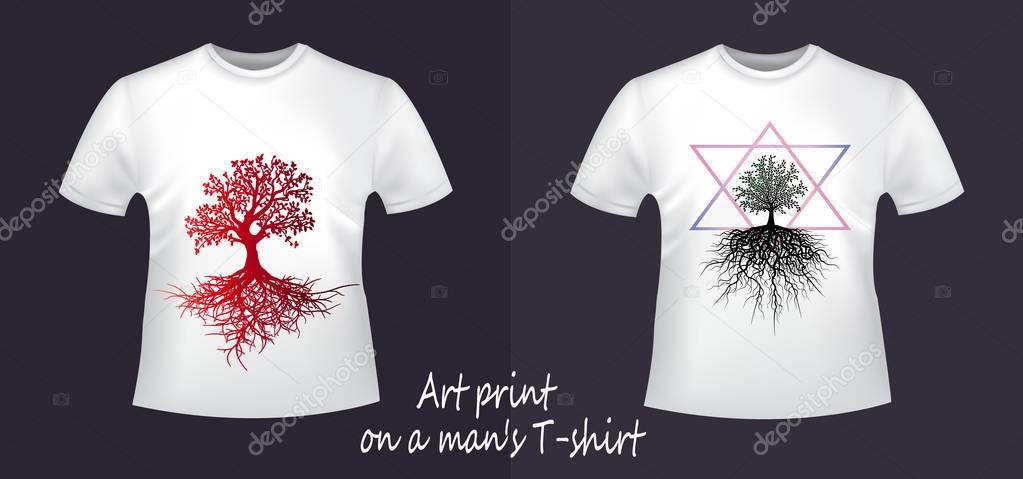 Collection of stylish youth T-shirts - trend of the season: printing on T-shirts tree zini with dense roots