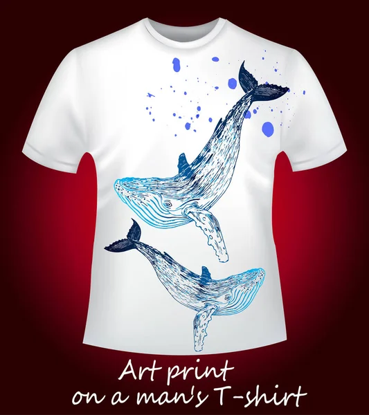 Balinalar ile beyaz T-shirt