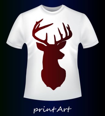 Beyaz erkek t-shirt bir siluet bir geyik ile.