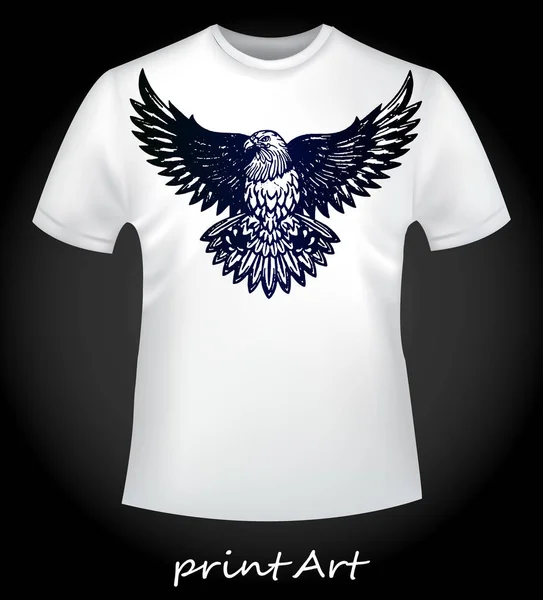 Camiseta blanca con un ave rapaz águila — Vector de stock