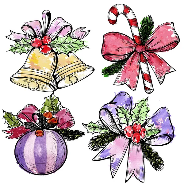 Collectie van aquarel Christmas decor — Stockvector