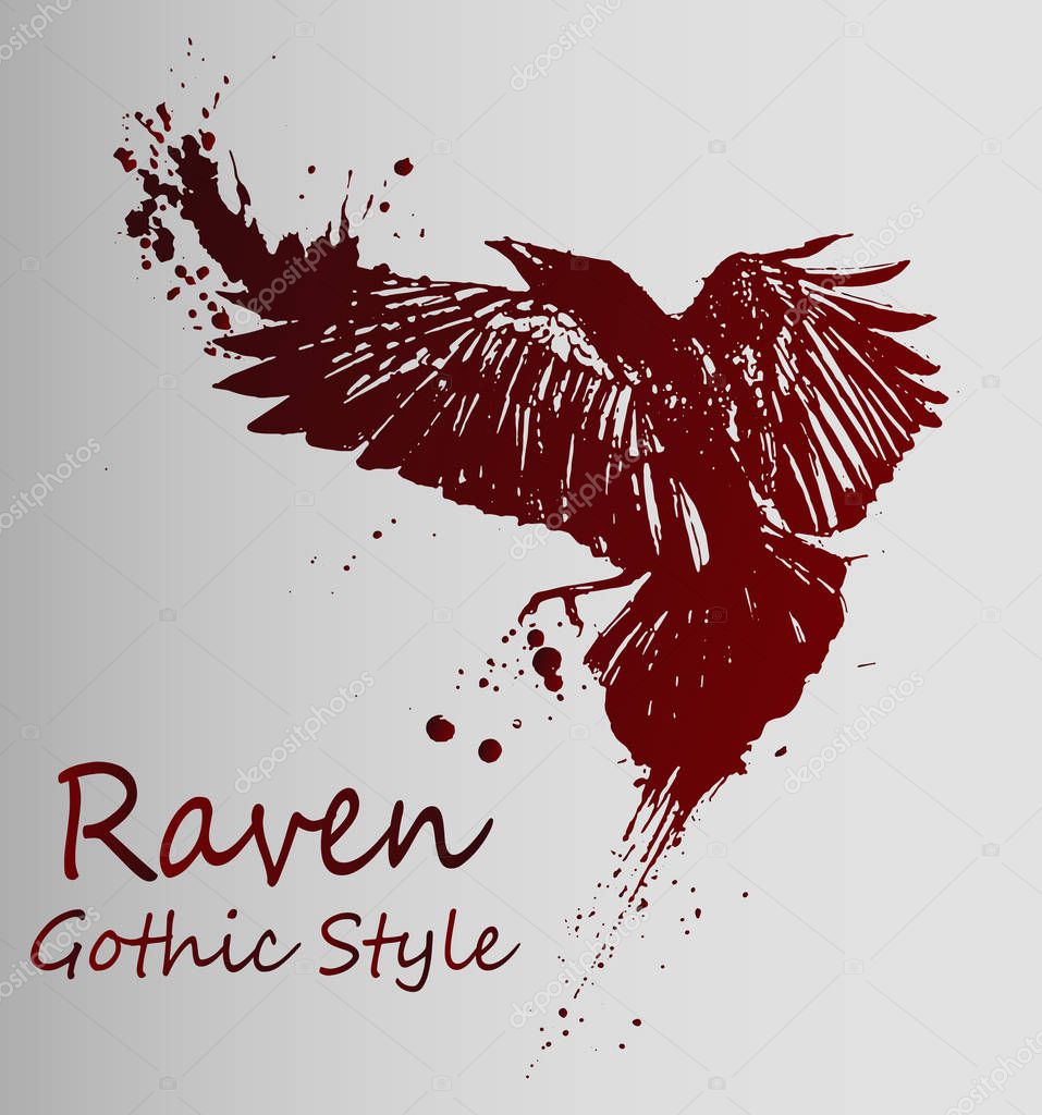 A beautiful dark sketch of a flying raven - gothic style. Raven Tattoo