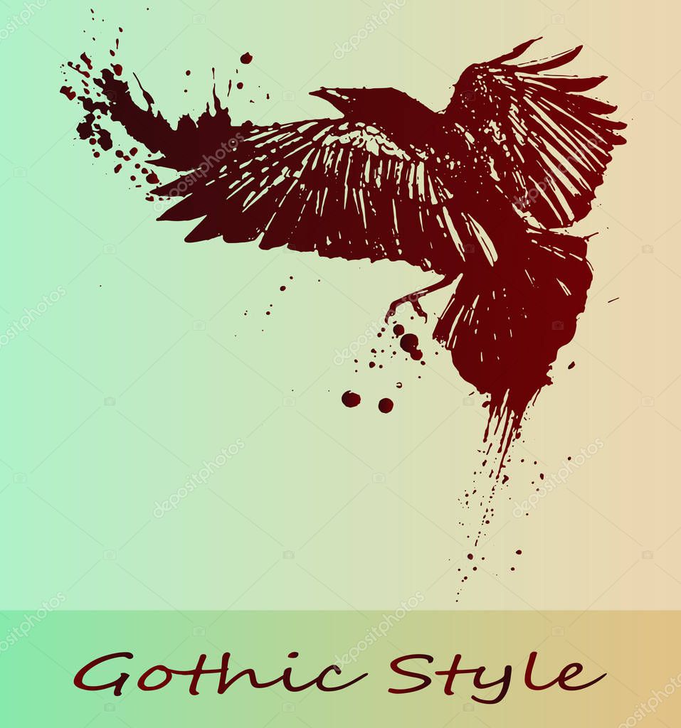 The idea for a Halloween poster is a raven. Steep sketch of a tattoo, a flying bird