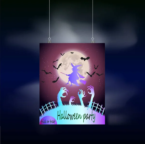 Cartaz de Halloween assustador - uma festa noturna divertida —  Vetores de Stock