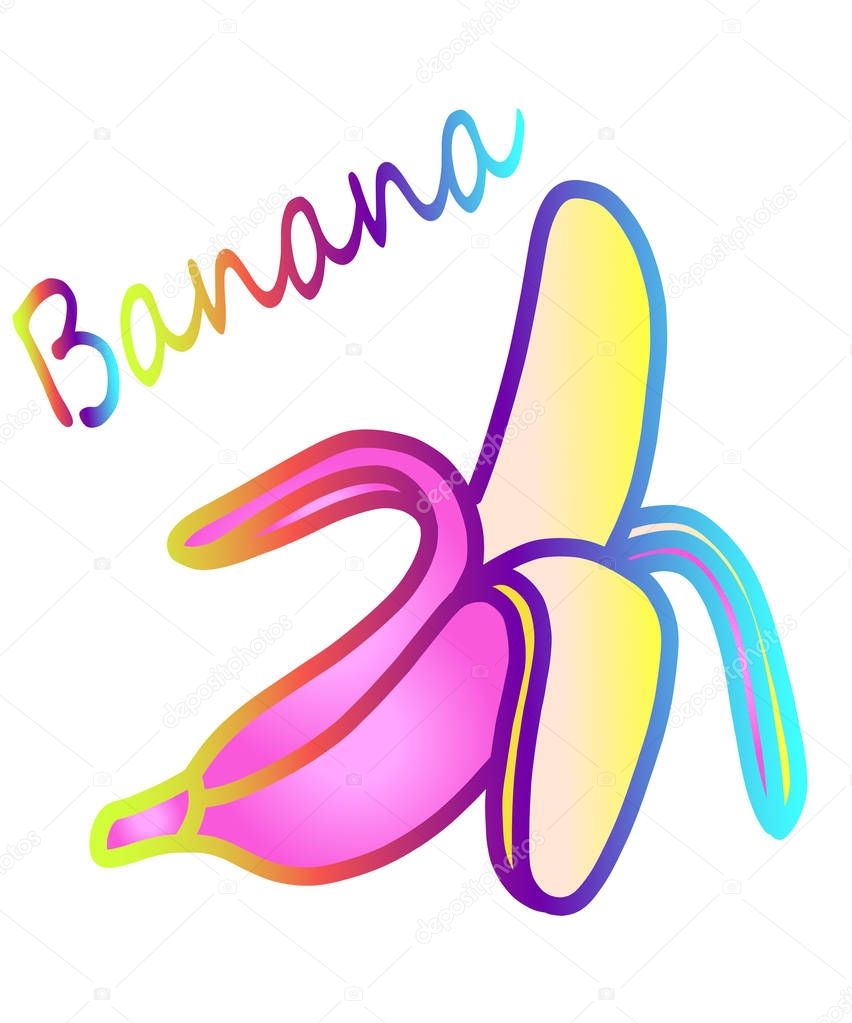 A bright banana sketch is an idea for a youth sticker. Banana close-up, idea for a bright poster