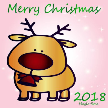 Bir Noel geyiği Close-Up kroki üzerinde pembe bir degrade arka plan glitter ile. Neşeli Noel tebrik kartı için bir fikir.