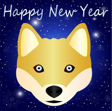 Karikatür kroki - mavi gözlü sevimli husky - yeni yıl 2018 sembolü. Bir tebrik kartı - bir köpek, bir kar desenli mavi degrade arka plan yakın çekim için güzel bir fikir