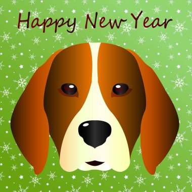 Güzel yılbaşı poster - mutlu yeni yıl ve mutlu Noeller - köpek 2018 yıl Doğu takvime. Güzel beagle köpek - yakın çekim