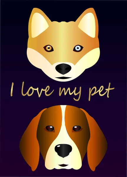 Affiche Adore Mon Animal Beau Croquis Chien Chatte Chien Beagle — Image vectorielle