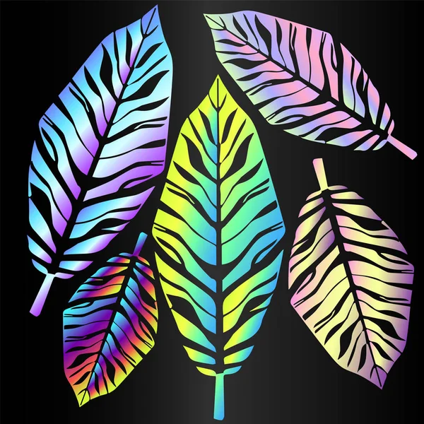 Колекція Яскравих Неонових Екзотичних Листя Красиві Тропічні Рослини Контурний Вектор — стоковий вектор