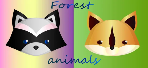 Animales lindos del bosque sobre un fondo degradado - un mapache y una ardilla — Vector de stock