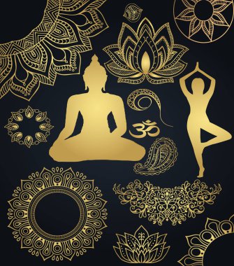 Dövme ve çıkartmaları için çizimler için güzel zengin altın rozet - Budizm, meditasyon, mandala - delated fikirler