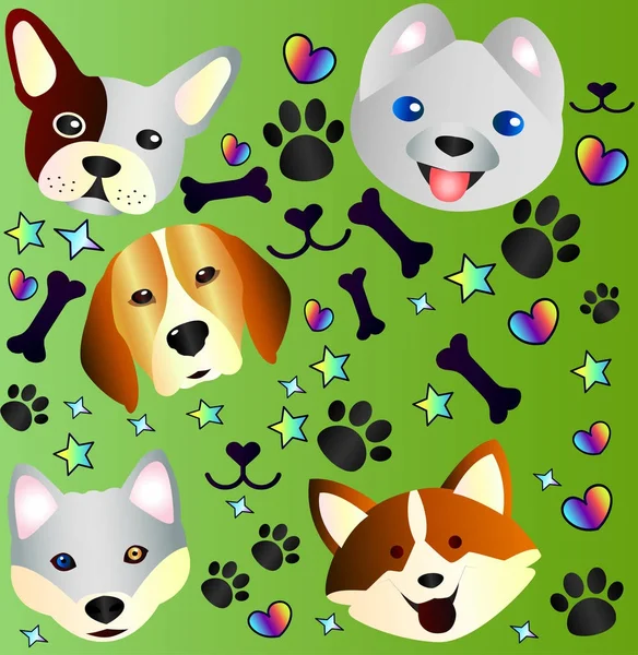 Lindo Collage Dibujos Animados Con Perros — Vector de stock