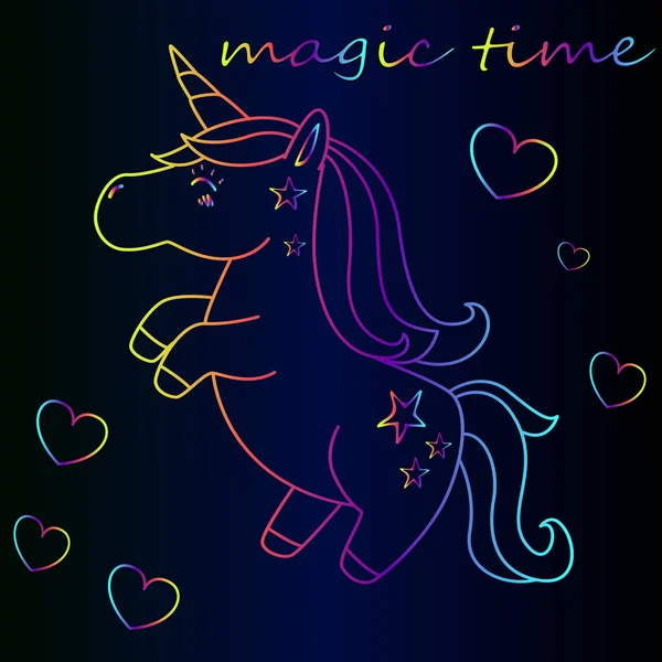 Magische Tijd Een Leuke Cartoon Neon Eenhoorn Fairytale Tijd Een — Stockvector