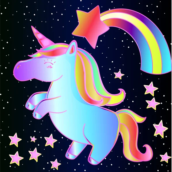 Parlak gökkuşağı - sihirli zaman masal çocuk posteri olan Neon at