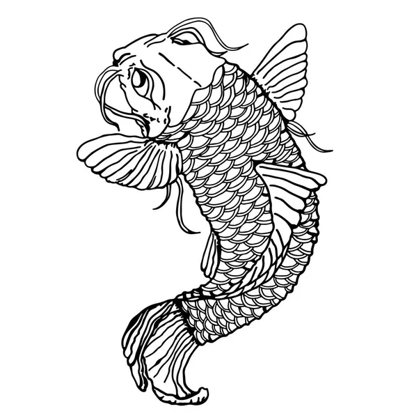 Croquis Tatouage Poisson Chat Japonais Gros Plan Croquis Détaillé Des — Image vectorielle