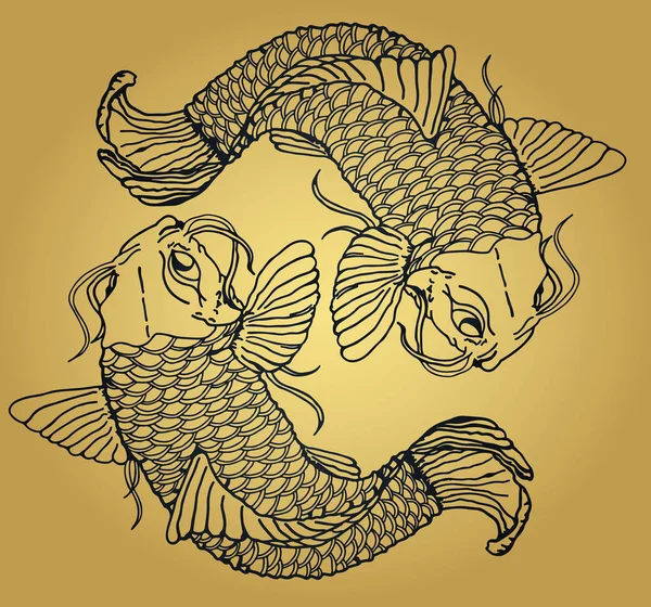 Zwei Japanische Fischwelse Auf Goldenem Hintergrund — Stockvektor