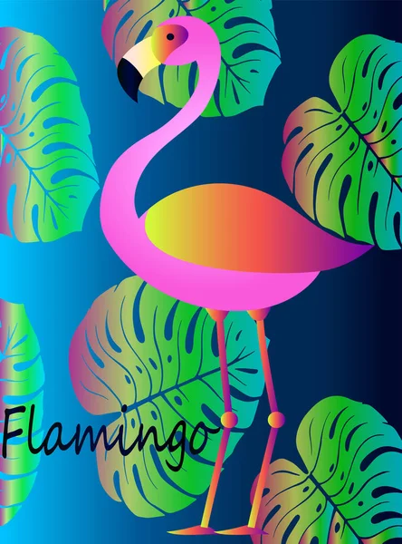 Flamenco Tropical Rosado Con Hojas Exóticas Fondo Tropical — Vector de stock