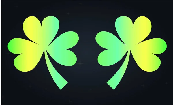 Twee Groene Neon Klaverblaadjes Zijn Symbolen Van Geluk Rijkdom Patrick — Stockvector