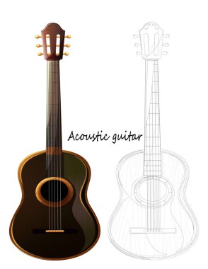 Akustik gitar - detaylı gerçekçi kroki, kalem kroki