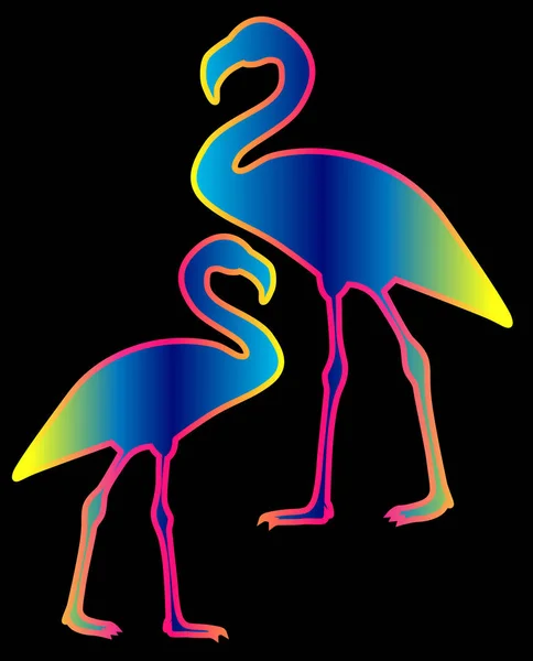 Два Градиента Фламинго Идея Стильной Наклейки Фламинго Экзотических Птиц Неоновый — стоковый вектор