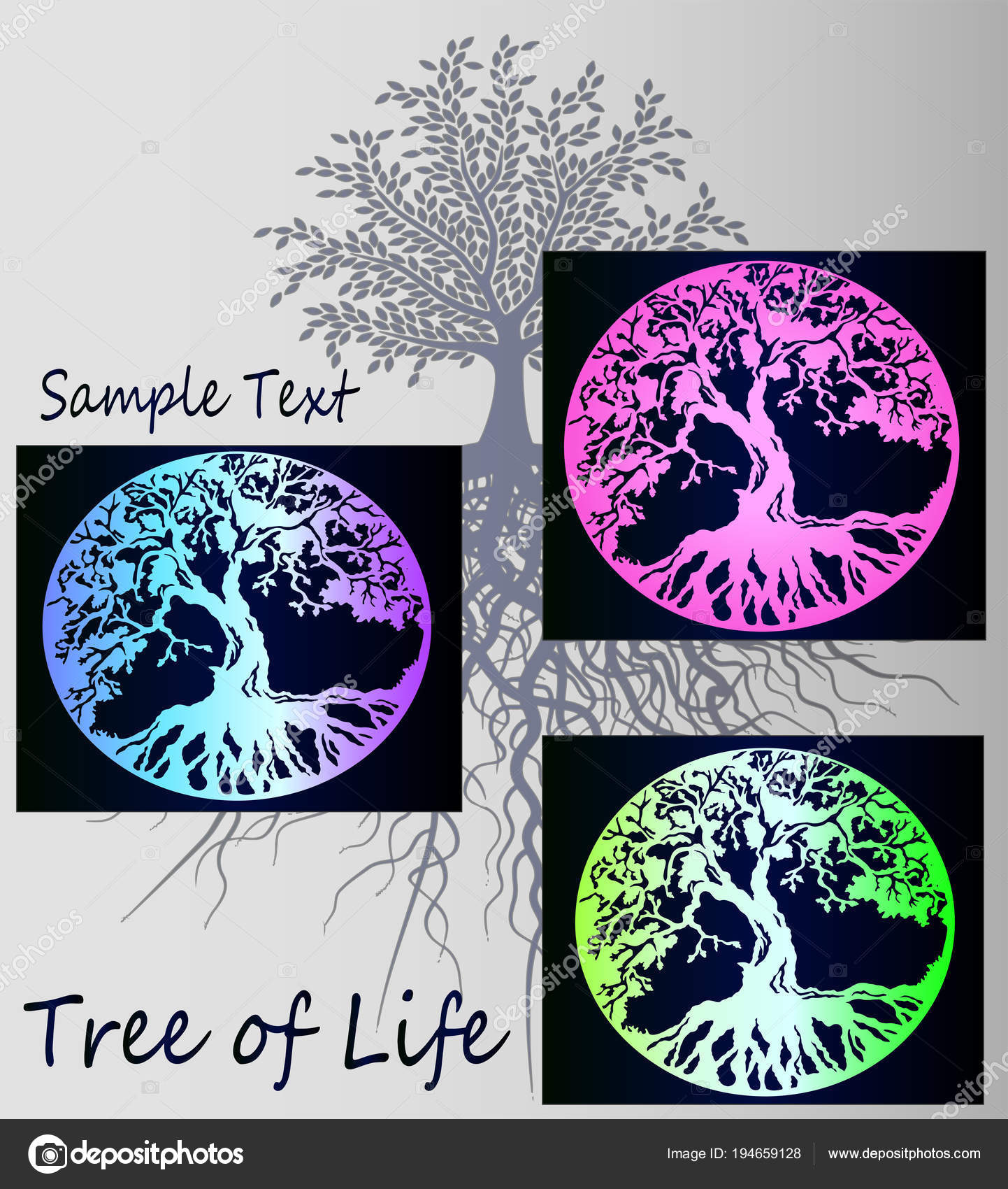 Creativo Neon Imposta Albero Della Vita Uno Sfondo Grigio