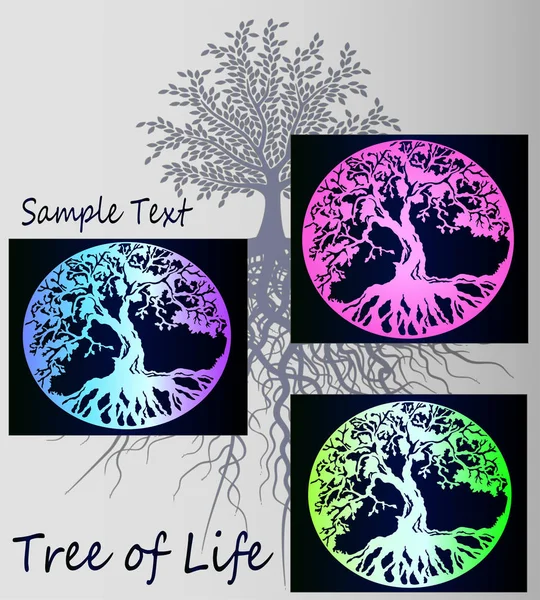 Creative Neon Set Life Tree Gray Background Detailed Sketch Tree — Stock Vector