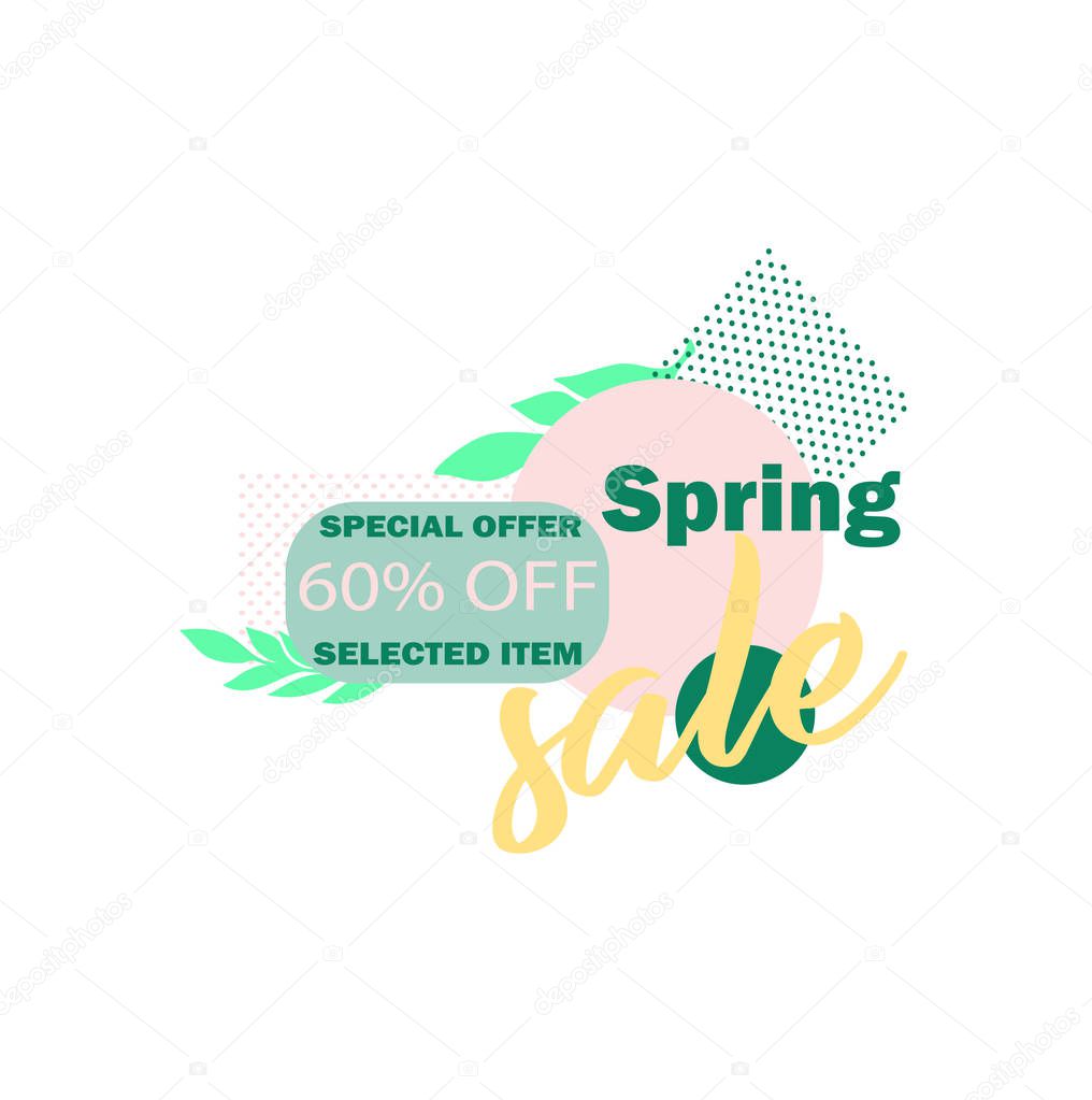 Stylish vector template - spring discounts, best offer. Trending vector icon design for shopping day. Mega sale up to 60%