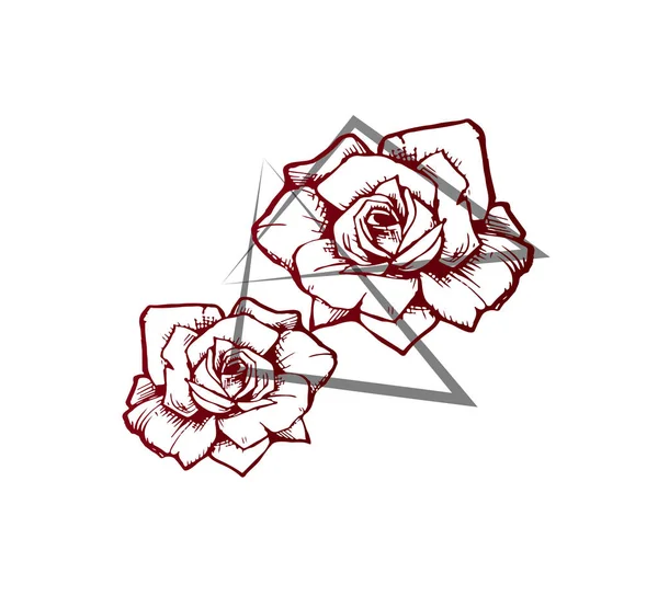 Desenho Criativo Tatuagem Rosas Geometria Tatuagem Ideia Ilustração Vetor Flores — Vetor de Stock