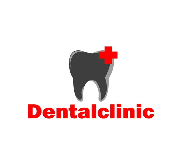 Логотип Вектора Зубной Клиники Икона Серого Зуба Красный Крест Крупным — стоковый вектор
