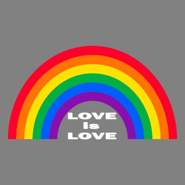 Gri arka planda gökkuşağı taşıyıcı - aşk aşktır. Lgbt Dünya Gurur Günü. Toplumdaki cinsel azınlıkların eşitliği hayatın sosyolojik bir yönüdür..