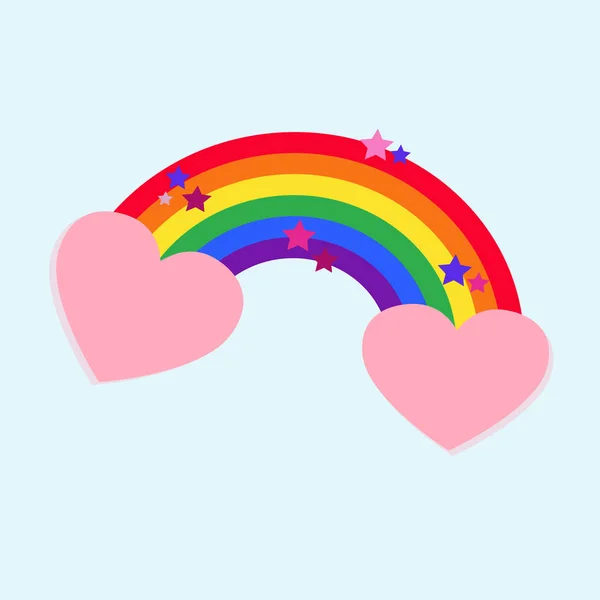 Beautiful Vector Rainbow Pink Hearts Colored Stars Close Cartoon Child — 스톡 벡터