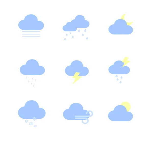 Collection Flat Vector Icons Weather Forecast Isolated — 스톡 벡터