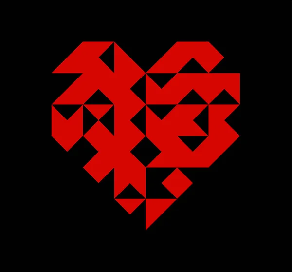 Valentine Day Greeting Card Red Geometry Heart Black Background Goligon — 스톡 벡터