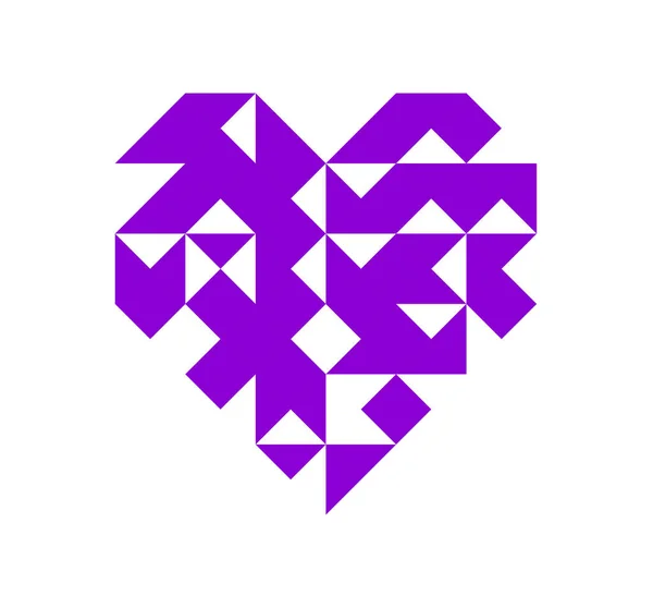 Valentine Day Greeting Card Violet Purple Geometry Heart Black Background — Stock Vector