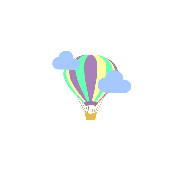 Ilustración Vectorial Globo Nubes Aisladas Hermoso Icono Globo Plano Aventura — Vector de stock