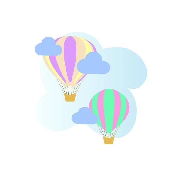 Zwei Schöne Luftballons Mit Wolken Und Blauem Gradienten Kindervektorillustration Babykarte — Stockvektor