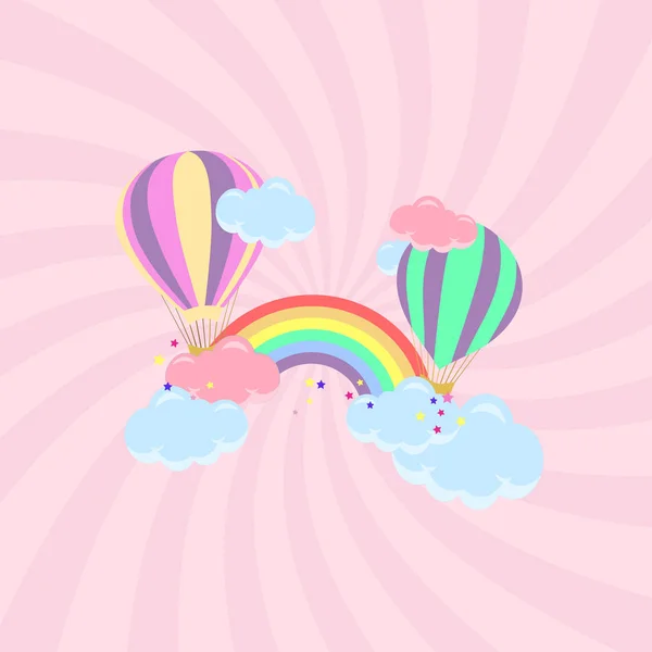 Linda Ilustración Vectorial Infantil Globo Aire Caliente Con Nubes Fondo — Vector de stock