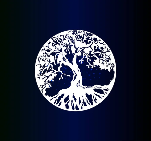 Amuleto Árbol Vida Silueta Estilo Del Árbol Círculo Sobre Fondo — Vector de stock