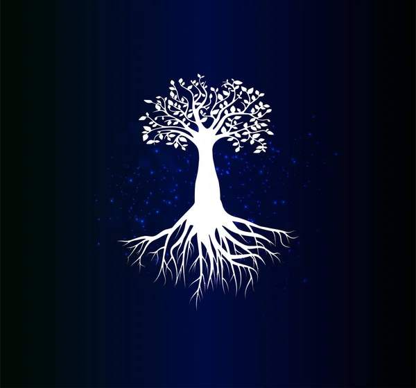 Mavi Eğimli Arka Planda Yaşam Ağacının Beyaz Silueti Olan Güzel — Stok Vektör