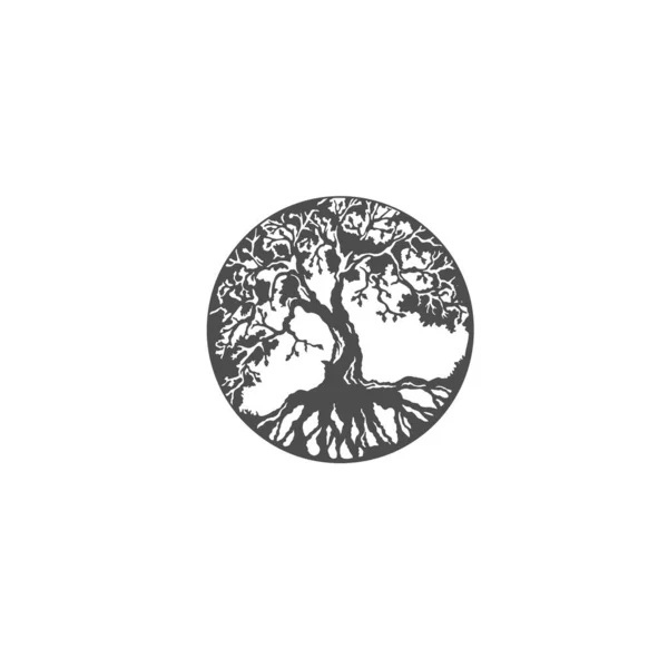 Grå Platt Vektor Ikon Livets Träd Amulett Närbild Vintage Träd — Stock vektor