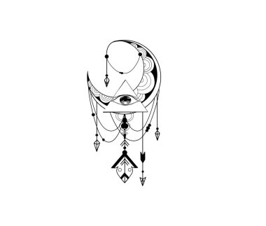 Serbest dövmeli taslak - dekoratif süs her şeyi gören bir göz ve ay, şık detaylı mandala.