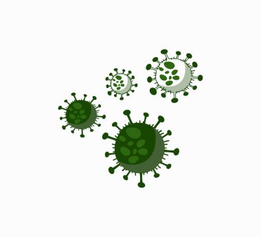Coronavirus, COVID-19 ikon vektör çizimi düz. Dünya salgını 2020. Wuhan sendromu. Yeşil koronavirüs izole vektör ikonu. Bakteriler